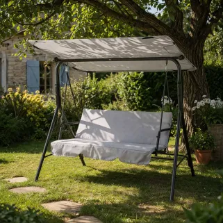 Balancelle 3 places noire et blanche à toit réglable