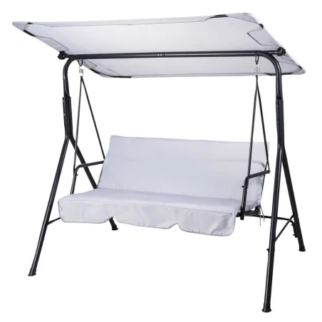 Balancelle 3 places noire et blanche à toit réglable
