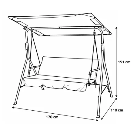 Balancelle 3 places noire et blanche à toit réglable