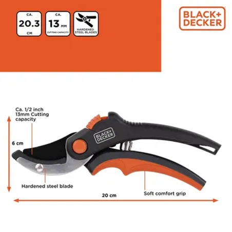 Sécateur Black&Decker 20cm - Précision et confort