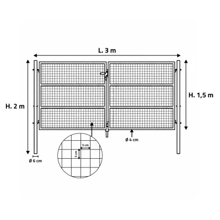 Portail 2 vantaux vert 3x1,5m - Maille 50mm acier