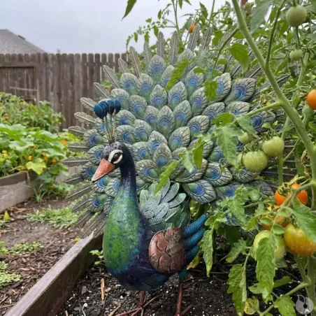 Paon décoratif en métal - 30x65x63 cm extérieur