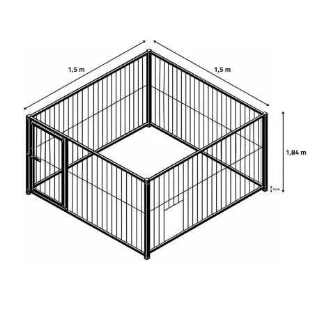 Chenil carré 1,5x1,5 m avec porte et ouverture niche