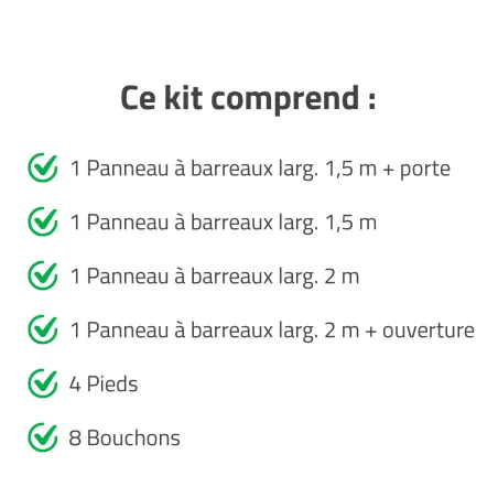 Kit chenil acier 1,5x2m avec porte et accès niche