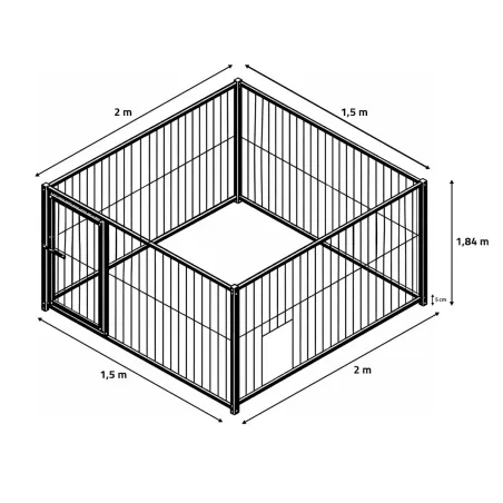 Kit chenil acier 1,5x2m avec porte et accès niche