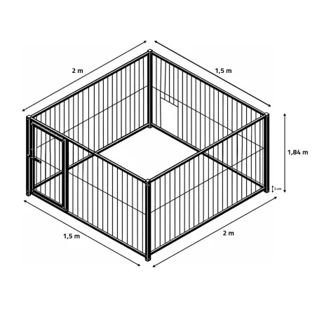 Chenil acier 1,5x2m avec porte 1,5m pour niche