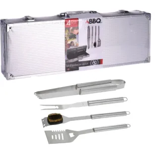 Kit 4 ustensiles barbecue inox - Mallette transport pratique