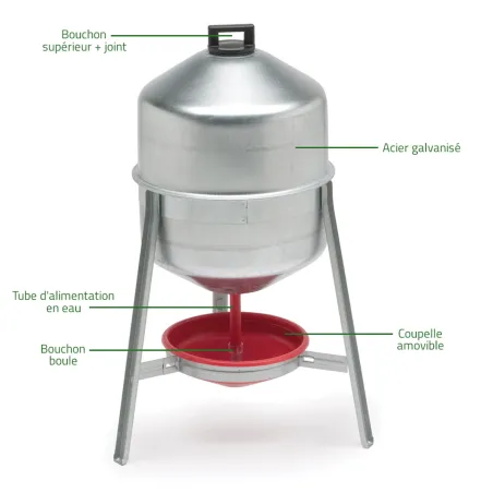 Abreuvoirs galvanisés 30L pour volailles - Lot de 2