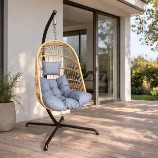 Chaise suspendue acier 4 pieds pliable avec coussin détente