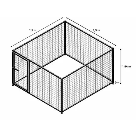 Chenil acier 1,5x1,5 m avec porte - Kit complet sécurisé