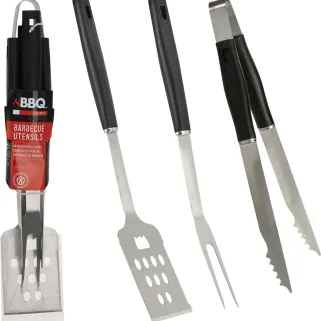 Set 3 outils barbecue inox - Spatule, fourchette, pince
