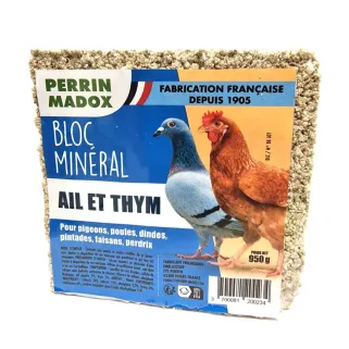 Bloc minéral ail-thym pour volailles 950g Perrin Madox