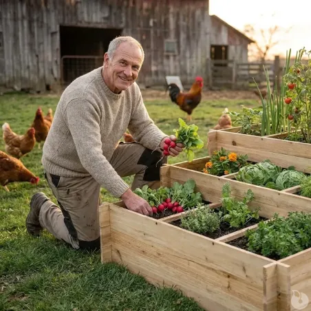 Carré potager 3 étages sapin - 120x100x54 cm + géotextile