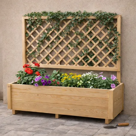 Carré potager en sapin avec treillis 98x34x104 cm - Jardin