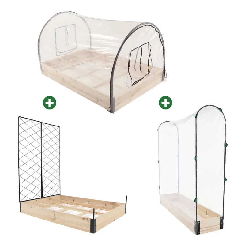 Kit 3 carrés potagers en sapin pour jardin et balcon