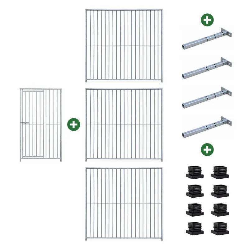 Chenil carré 2x2 m en acier - Kit complet sécurisé