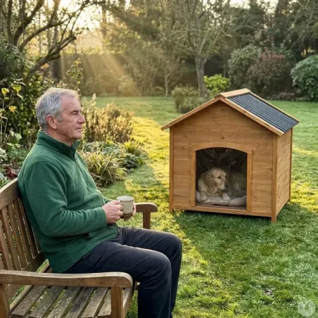 Niche chien en bois toit type chalet taille XL 96 x 104 x 112 cm