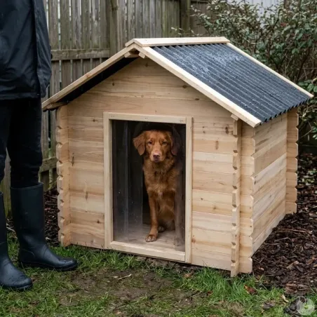 Niche chien en bois toit type chalet madrier toit PVC taille L 116 x 87 x 90 cm 