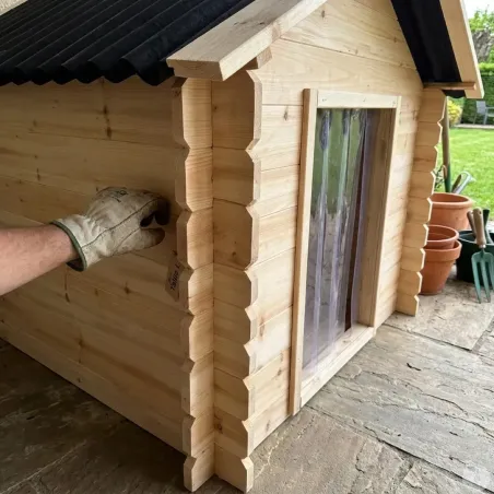 Niche chien en bois toit type chalet madrier toit PVC taille L 116 x 87 x 90 cm 