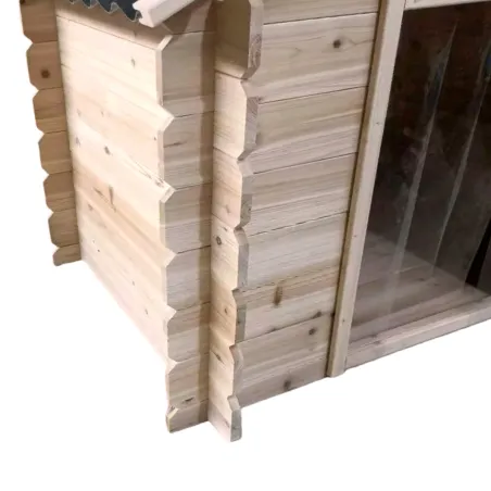 Niche chien en bois toit type chalet madrier toit PVC taille M : 86 x 76 x 70 cm