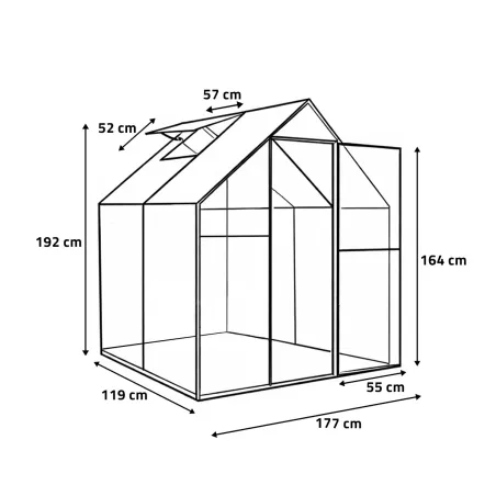 Serre aluminium 2,11 m² - Polycarbonate 4 mm - 119x177x192 cm