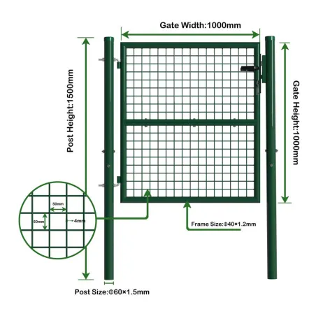 Portillon grillagé 1x1m vert maille 50mm serrure