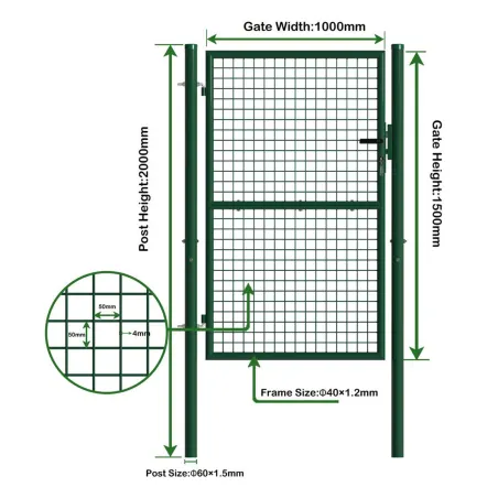 Portillon grillagé vert 1x1,5m maille 50mm sécurisé
