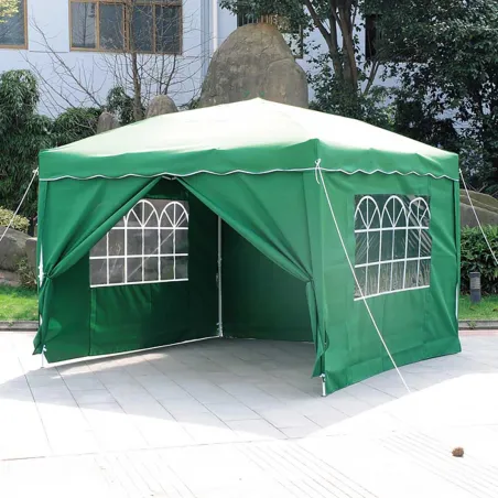 Tonnelle pliable 3x4 m acier vert avec parois latérales