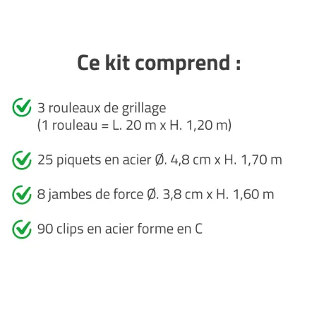Clôture grillagée 60m x 1,20m - Kit complet prêt à poser