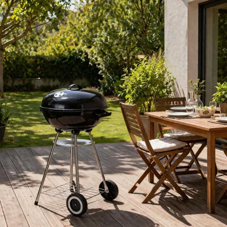 Barbecue mobile Ø46 cm - Grille chromée et bol émaillé