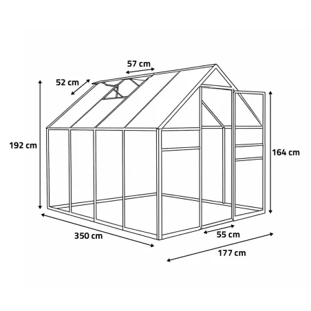 Serre aluminium 6,2 m² - Polycarbonate 350x177x192 cm