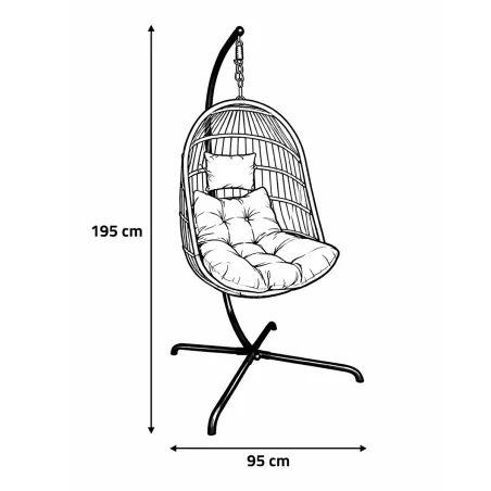Chaise suspendue acier 4 pieds pliable avec coussin détente