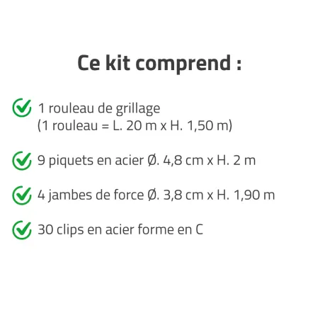 Clôture grillagée 20m x 1,5m - Maille 10x5cm - Fil 2,5mm