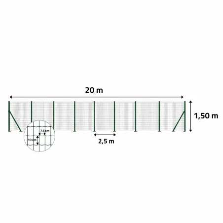 Clôture grillagée 60m x 1,5m - Kit complet prêt à poser