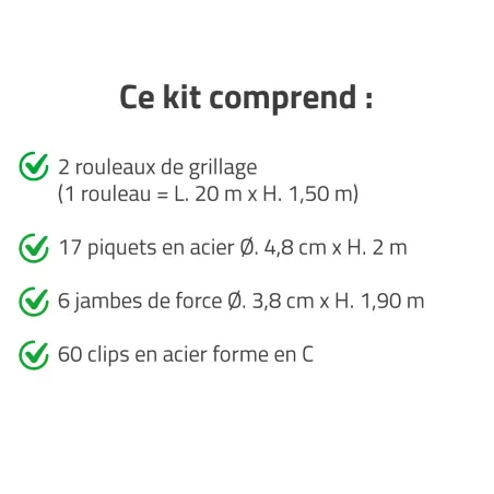 Clôture grillagée 40m x 1,5m - Kit complet prêt à poser
