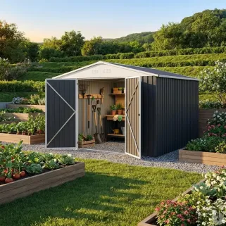 Abri de jardin Escaut acier 12,33m² - 2 portes battantes