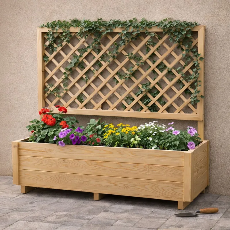 Carré potager en sapin avec treillis 98x34x104 cm - Jardin