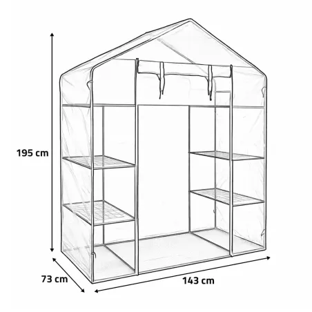 Serre jardin 2 étagères 143x73x195 cm - Polyéthylène