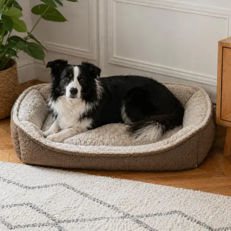 Coussin chien antidérapant 70x55cm - Marron & Beige confort