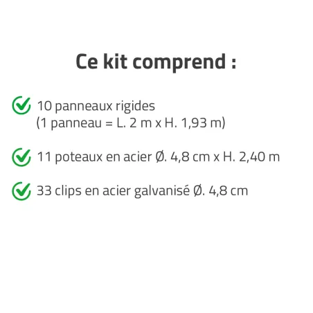 Clôture rigide 20m - Grillage époxy 193cm - Kit complet