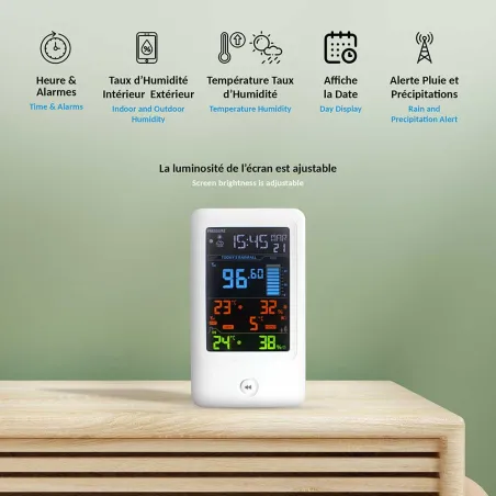 Station météo connectée avec pluviomètre - Écran couleur
