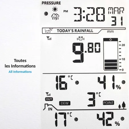 Station météo connectée avec pluviomètre - Écran couleur
