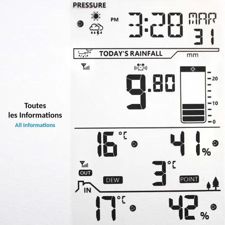 Station météo connectée avec pluviomètre - Écran couleur