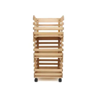 3 caisses à fruits en pin sur roulettes - 37x30x80 cm