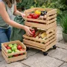 3 caisses à fruits en pin sur roulettes - 37x30x80 cm