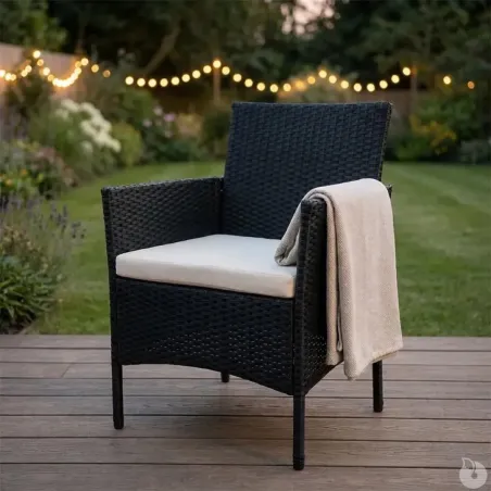 Salon jardin 4p résine tressée noir - détente extérieure
