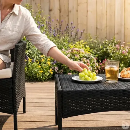 Salon jardin 4p résine tressée noir - détente extérieure