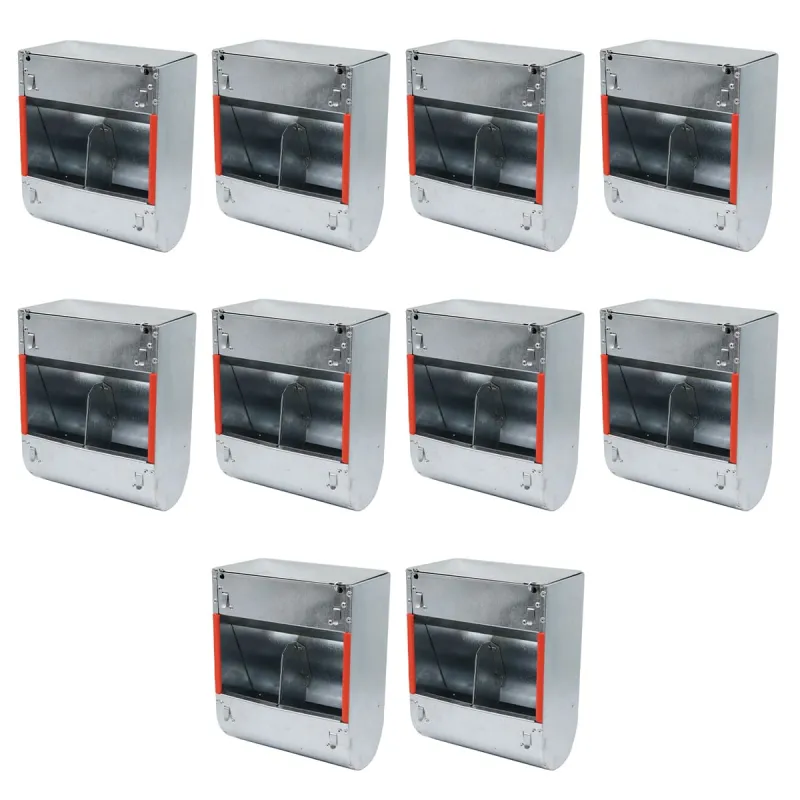 Mangeoires lapins trémie 2 cases - Lot de 10 en acier