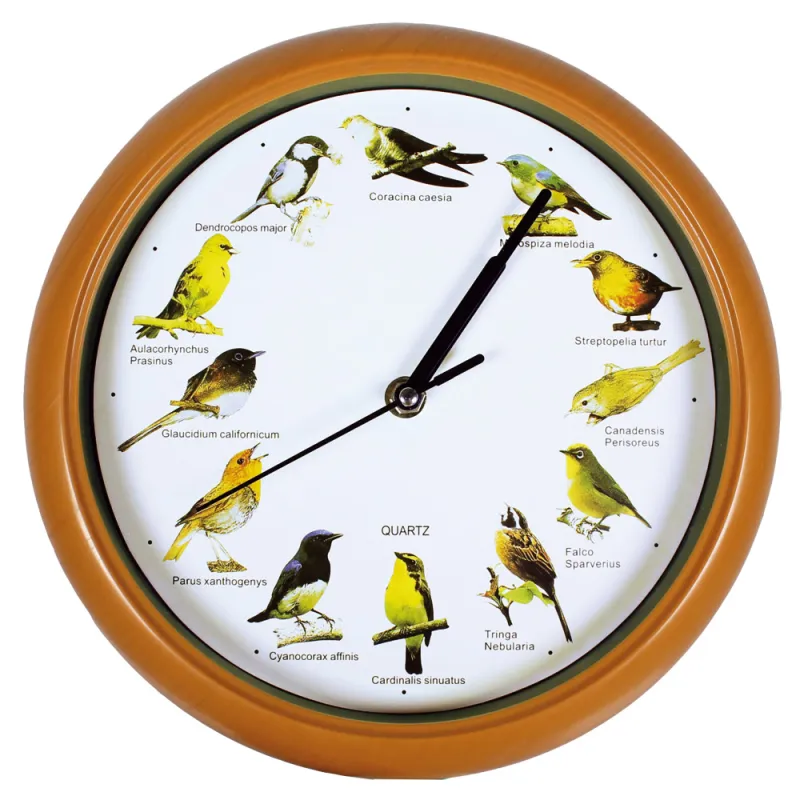 Horloge oiseaux 12 chants 24,5 cm - Décor bois naturel