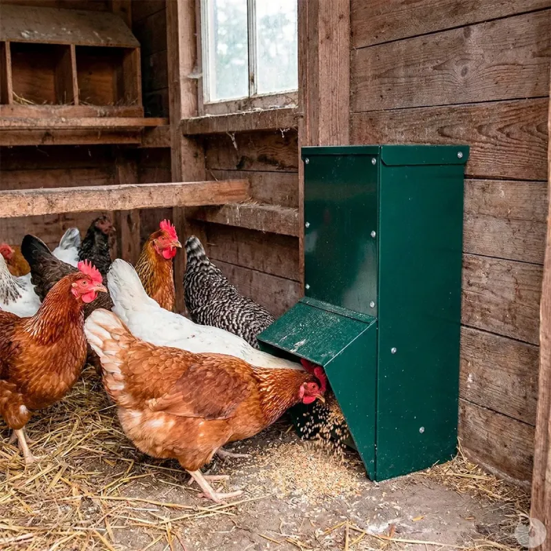 Mangeoire trémie verte 7 kg anti-gaspi pour volailles